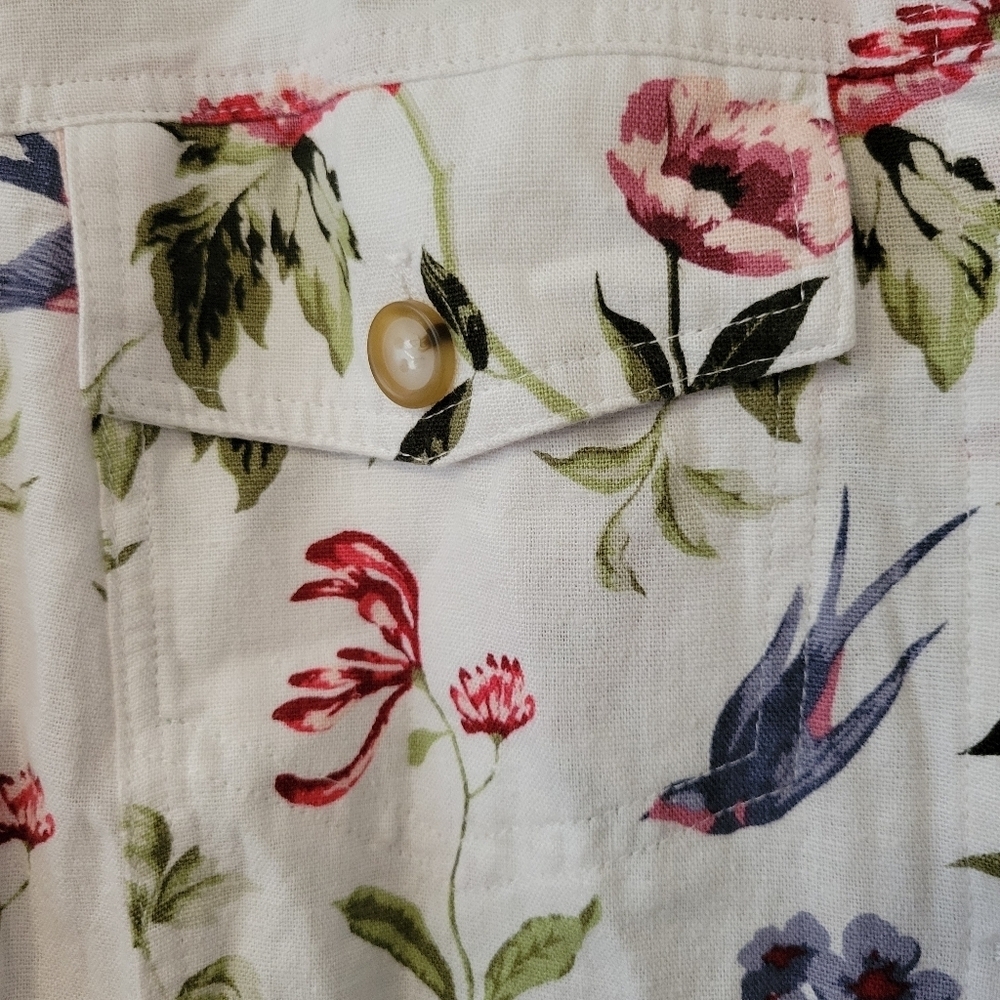 Tahari Women's Plus Size White Floral Linen Blend Shirt Jacket. Size 1X Coastal - Picture 8 of 13